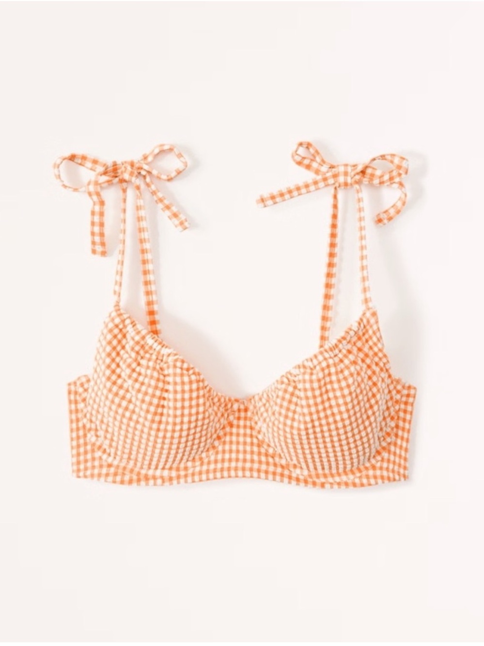 NWT A&F Orange Gingham Tie-Shoulder Bikini Top